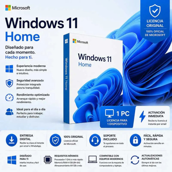 Windows 11 Home 1 PC – Licencia Original | Activación Rápida