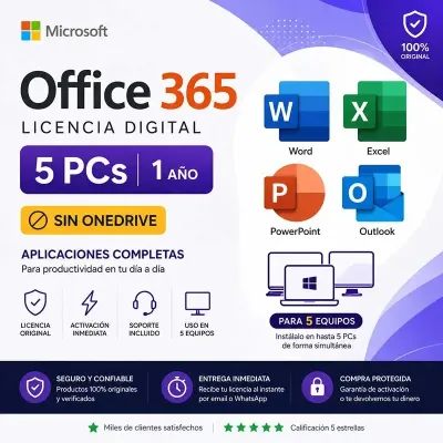 Microsoft 365 1 Año 5 Dispositivos – Office Completo + Activación