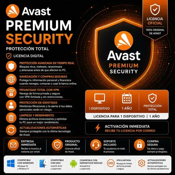 Avast Premium Security 1 Año 1 PC – Protección Completa Antivirus + Seguridad Online