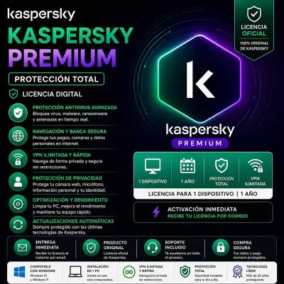 Kaspersky Premium 1 Año 1 PC | Antivirus + VPN Completa