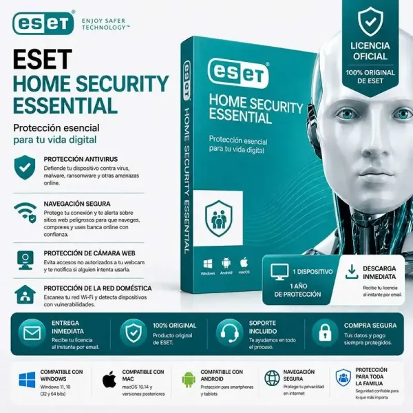 ESET Home Security Essential 1 Año 1 Dispositivo – Licencia Original | Protección Completa para el Hogar