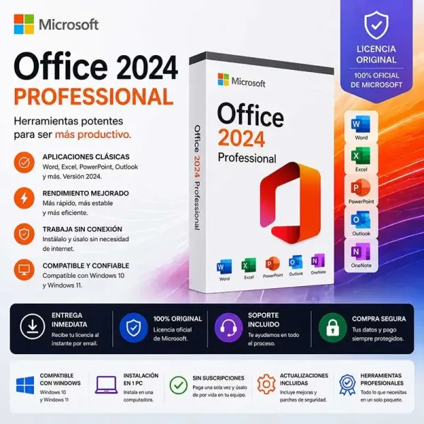 Microsoft Office 2024 Professional Plus 1 PC – Última Versión | Licencia Original
