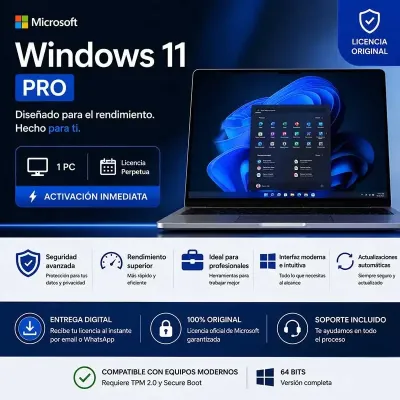 Windows 11 Pro 1 PC | Licencia Original + Activación Inmediata